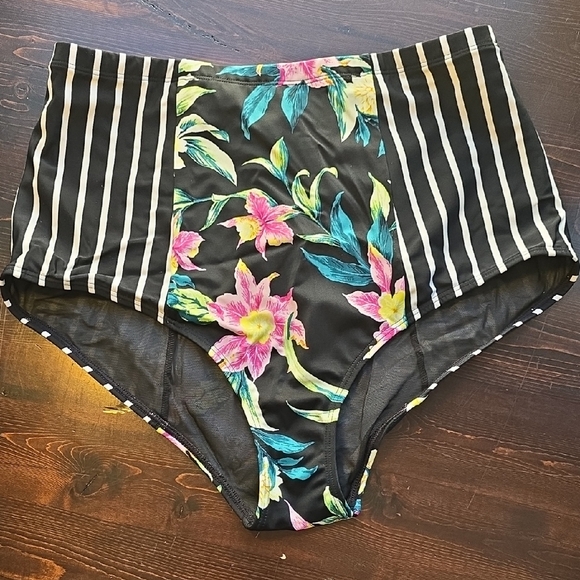 Torrid High Waist Floral Striped Swim Bottoms - Picture 1 of 3